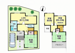 泉南郡熊取町五門西、中古一戸建ての間取り画像です