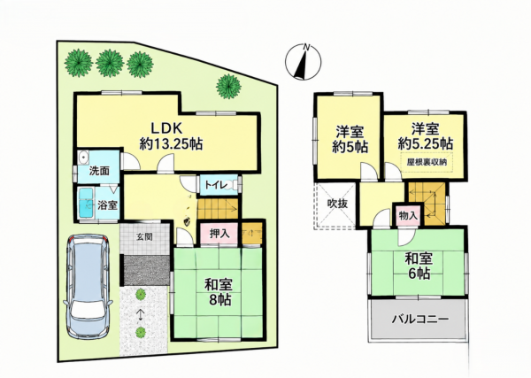 泉南郡熊取町五門西、中古一戸建ての間取り画像です
