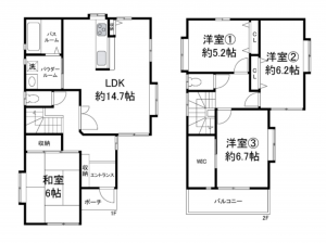 岸和田市西大路町、中古一戸建ての間取り画像です