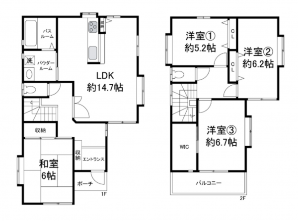 岸和田市西大路町、中古一戸建ての間取り画像です
