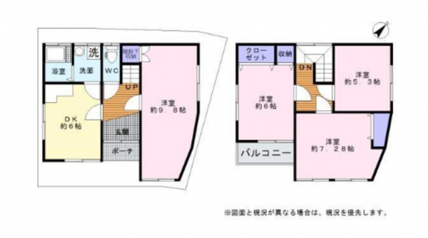泉佐野市鶴原、中古一戸建ての間取り画像です