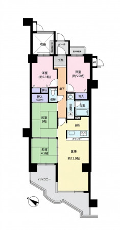 岸和田市大町、マンションの間取り画像です