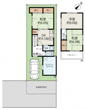 岸和田市箕土路町、中古一戸建ての間取り画像です