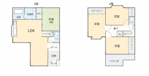 岸和田市土生町、中古一戸建ての間取り画像です