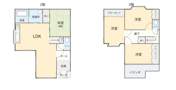 岸和田市土生町、中古一戸建ての間取り画像です