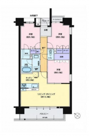 岸和田市土生町、マンションの間取り画像です
