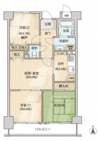貝塚市澤、マンションの間取り画像です