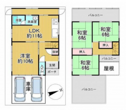 泉佐野市上瓦屋、中古一戸建ての間取り画像です