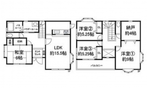 貝塚市堀、中古一戸建ての間取り画像です