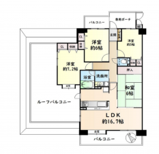 貝塚市西町、マンションの間取り画像です