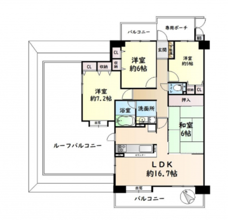 貝塚市西町、マンションの間取り画像です