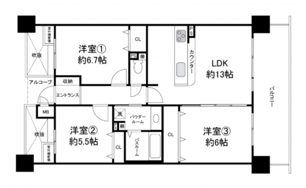 岸和田市土生町、マンションの間取り画像です