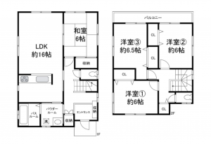岸和田市門前町、中古一戸建ての間取り画像です
