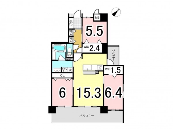 松江市上乃木、マンションの間取り画像です
