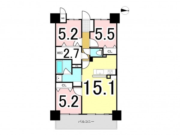 松江市上乃木、マンションの間取り画像です