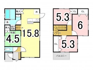 出雲市矢野町、中古一戸建ての間取り画像です