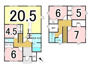 松江市南平台、中古一戸建ての間取り画像です