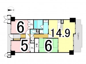 松江市東津田町、マンションの間取り画像です
