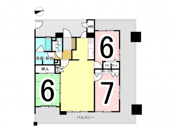 松江市西茶町、マンションの間取り画像です