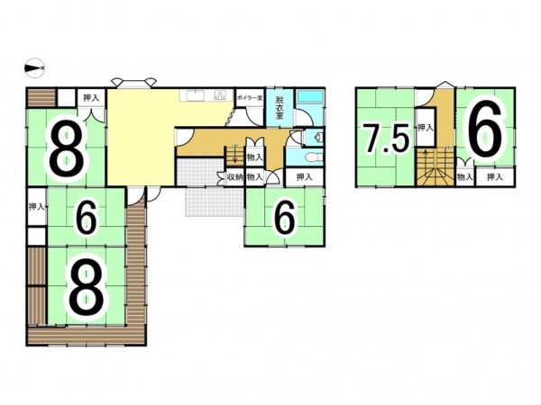 松江市玉湯町、中古一戸建ての間取り画像です