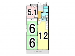 松江市奥谷町、マンションの間取り画像です