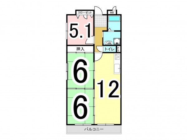 松江市奥谷町、マンションの間取り画像です