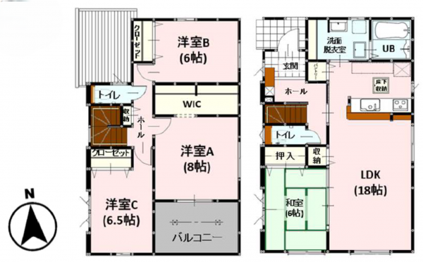 熊本市南区白石町、新築一戸建ての間取り画像です