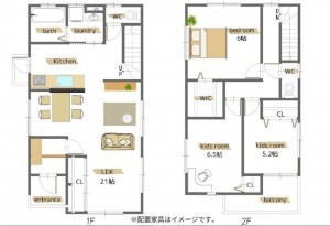 熊本市東区長嶺東、中古一戸建ての間取り画像です