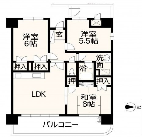 熊本市中央区帯山、マンションの間取り画像です