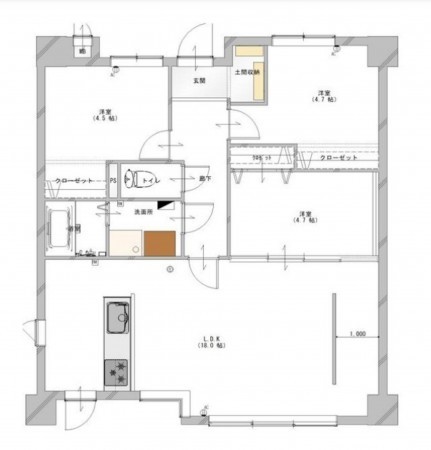 熊本市中央区本山町、マンションの間取り画像です