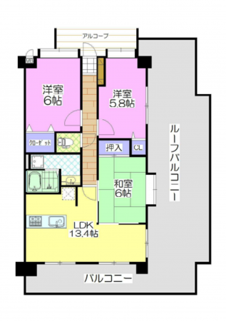 熊本市東区秋津、マンションの間取り画像です