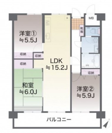 熊本市東区戸島西、マンションの間取り画像です