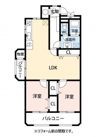 北九州市戸畑区東大谷、マンションの間取り画像です