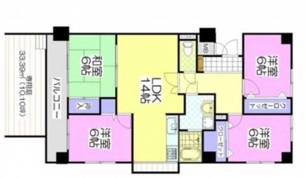 熊本市中央区新大江、マンションの間取り画像です