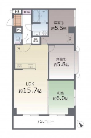 熊本市中央区新大江、マンションの間取り画像です