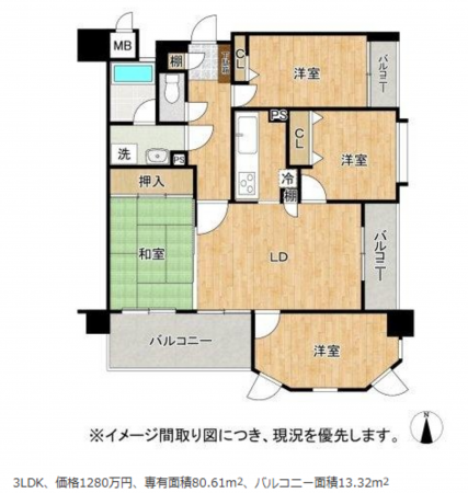熊本市中央区京町、マンションの間取り画像です