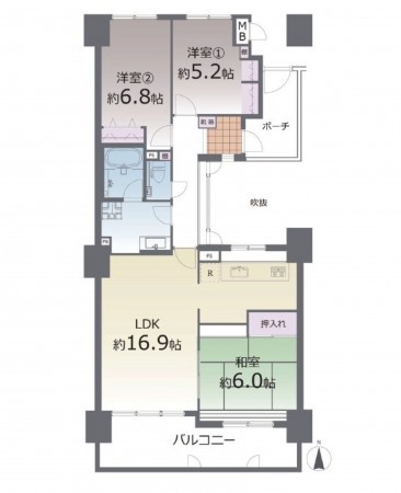 熊本市中央区本山町、マンションの間取り画像です
