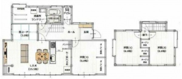 熊本市東区戸島西、中古一戸建ての間取り画像です