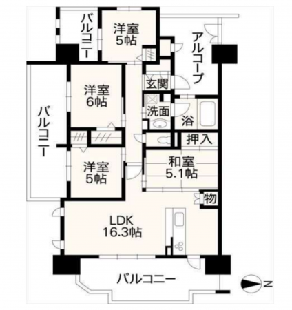 熊本市東区若葉、マンションの間取り画像です