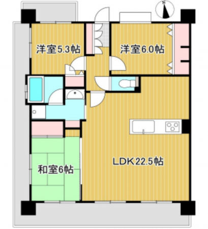 熊本市中央区九品寺、マンションの間取り画像です