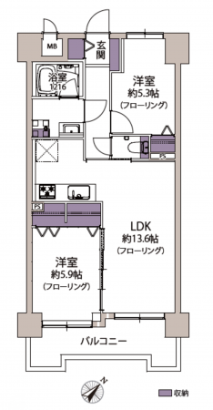 熊本市東区保田窪、マンションの間取り画像です