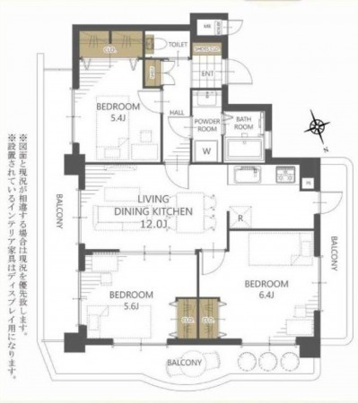 熊本市中央区京町、マンションの間取り画像です