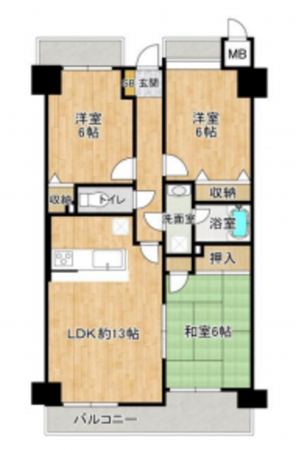 熊本市東区山ノ内、マンションの間取り画像です