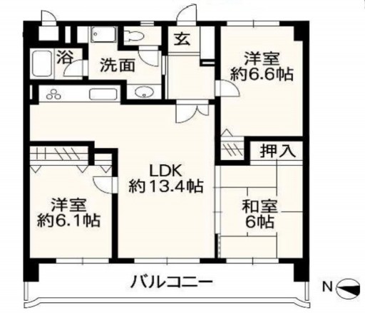 熊本市中央区渡鹿、マンションの間取り画像です