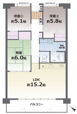 熊本市東区佐土原、マンションの間取り画像です