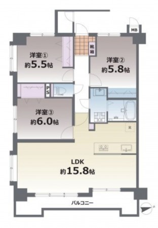 熊本市中央区米屋町、マンションの間取り画像です
