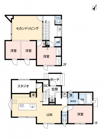 熊本市北区龍田弓削、中古一戸建ての間取り画像です
