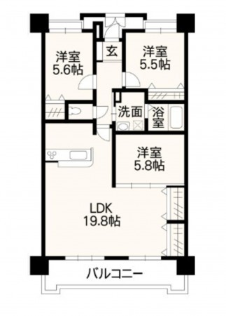 熊本市中央区新町、マンションの間取り画像です