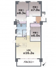 熊本市中央区新屋敷、マンションの間取り画像です