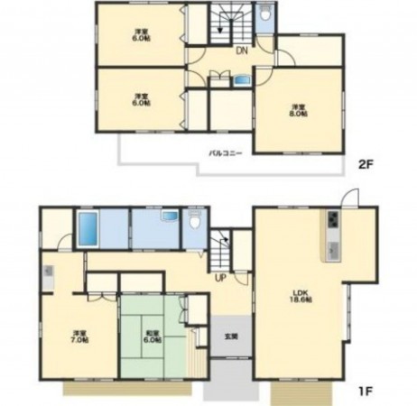 熊本市南区御幸笛田町、中古一戸建ての間取り画像です
